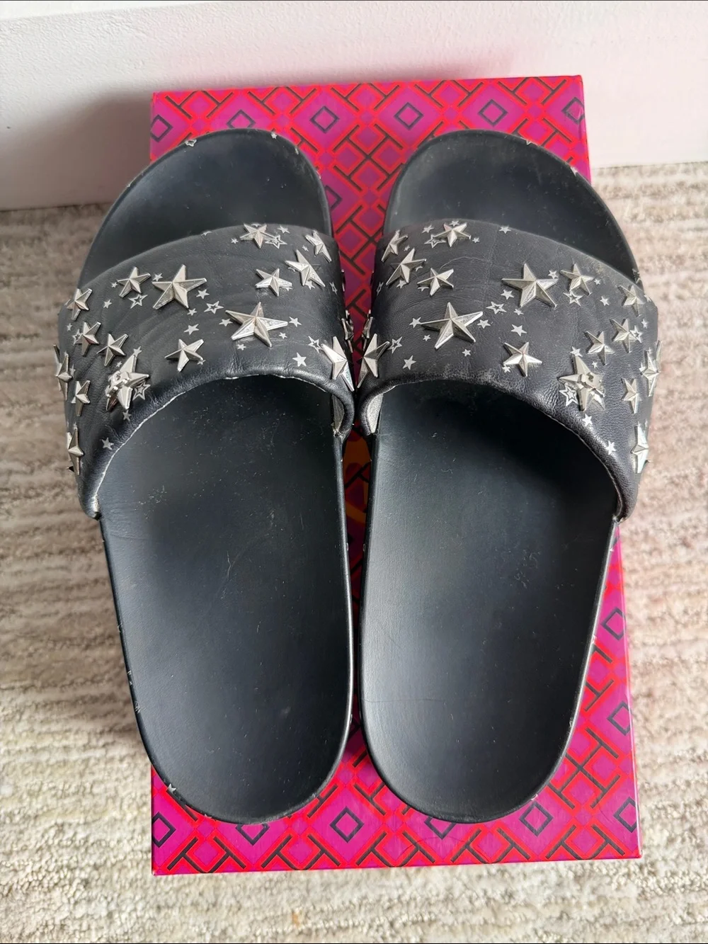 Tory Burch Navy Star-Stud Slide Sandals